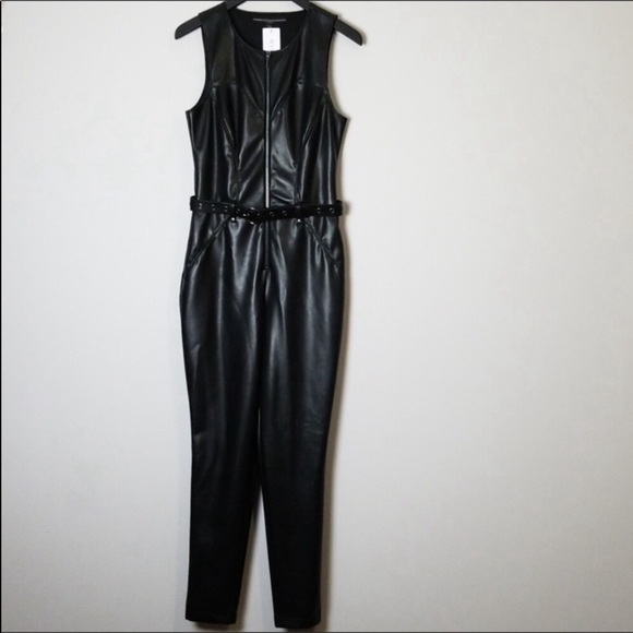Guess Sandra Faux Leather Moto Belted Jumpsuit Black - Picture 4 of 8